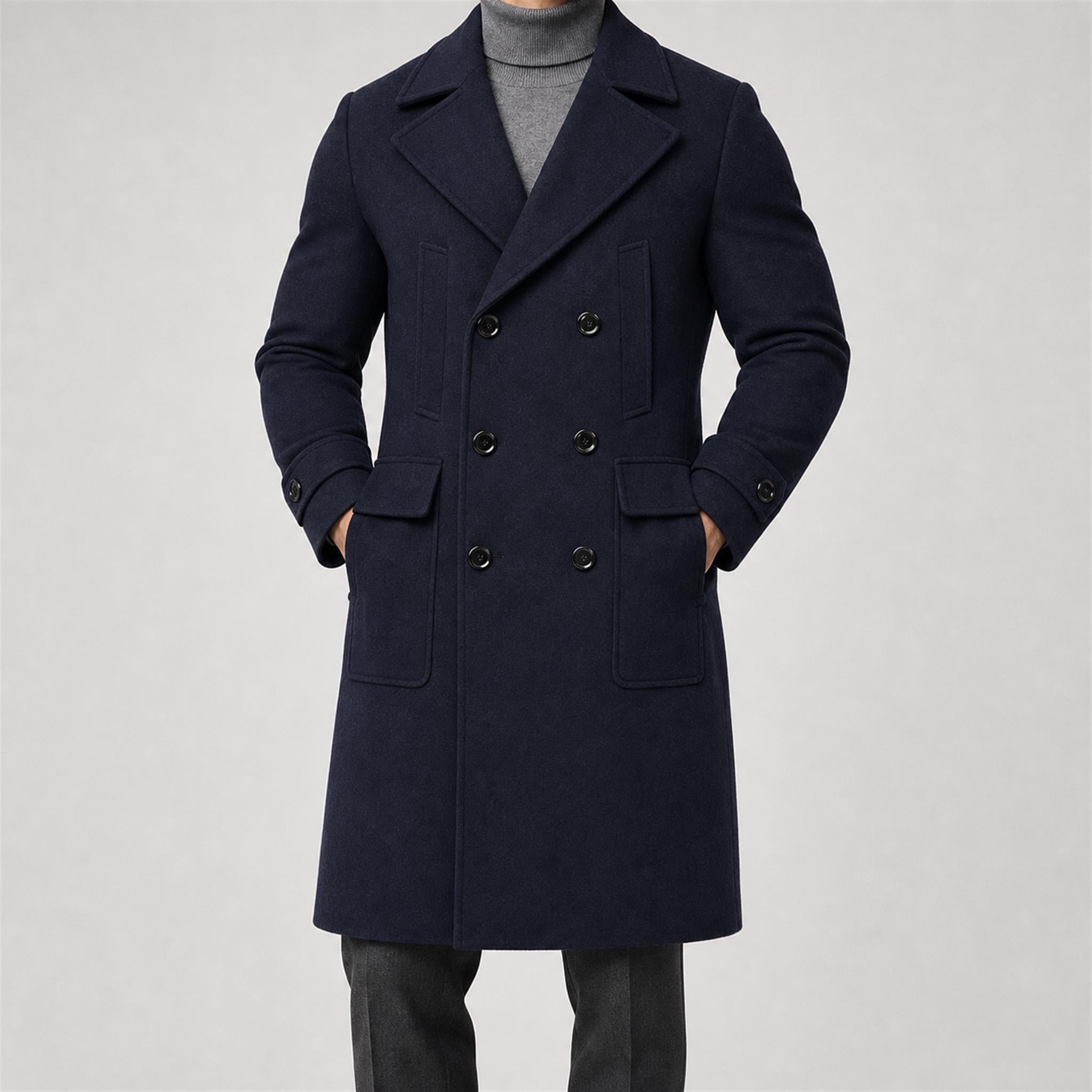 Men's 420g Contrast-Piped Zip Hoodie in Navy, model view