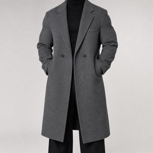 Men's 500g Padded Wool-Blend Long Coat in Grey, model view