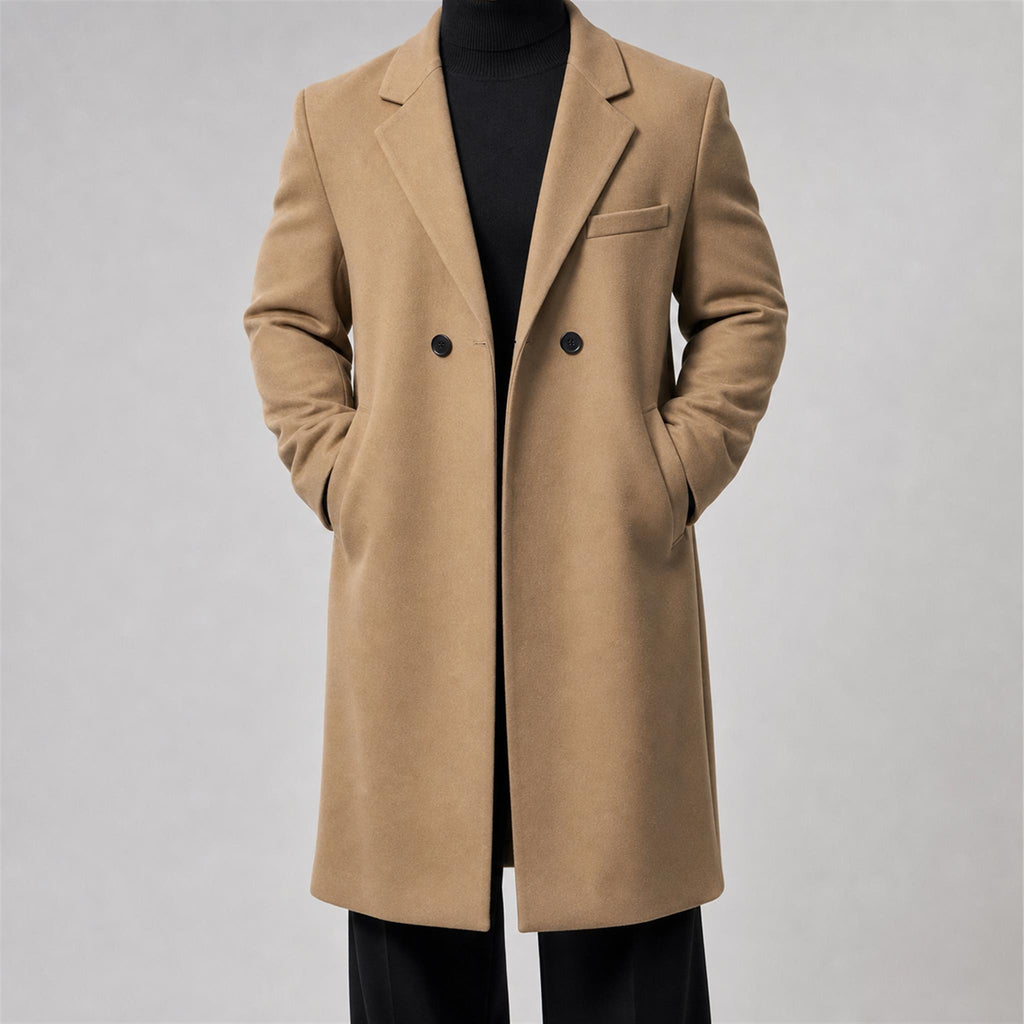 Men's Layered Plaid Collar Casual Jacket in Camel, model view