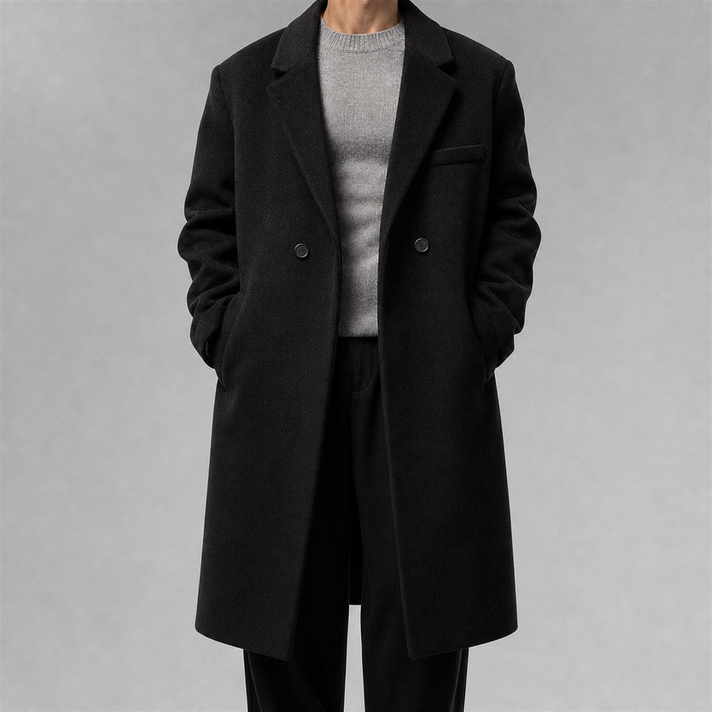 Men's Layered Plaid Collar Casual Jacket in Black, model view