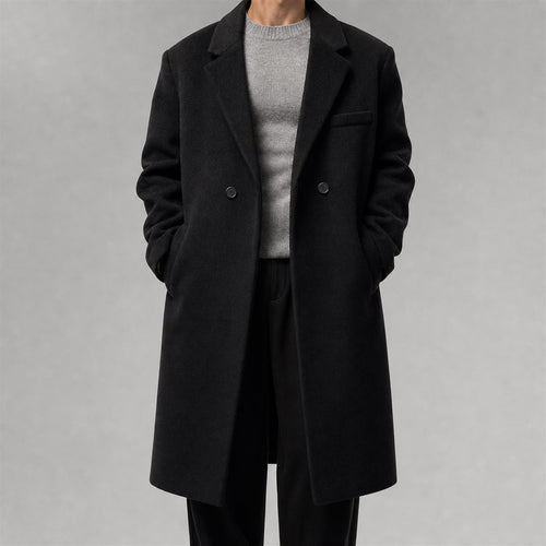 Men's 500g Padded Wool-Blend Long Coat in Black, model view