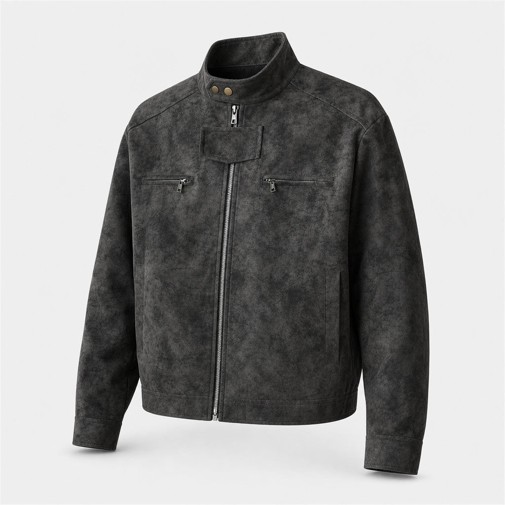 Men's Double-Breasted Wool-Blend Long Coat in Distressed Charcoal, product view