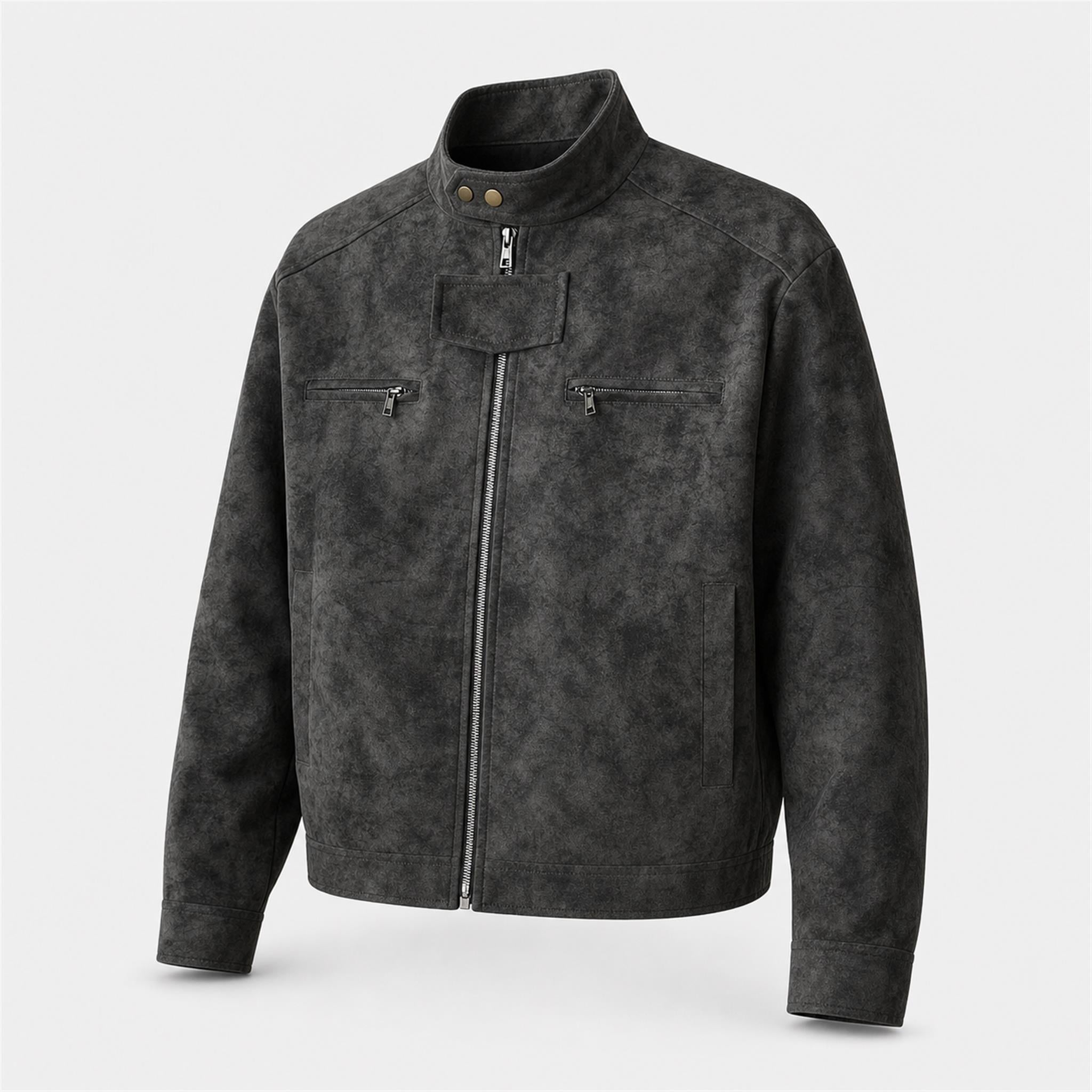 Men's Double-Breasted Wool-Blend Long Coat in Distressed Charcoal, product view