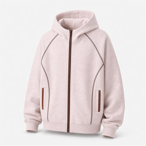 Men's 420g Contrast-Piped Zip Hoodie in Light Pink, product view