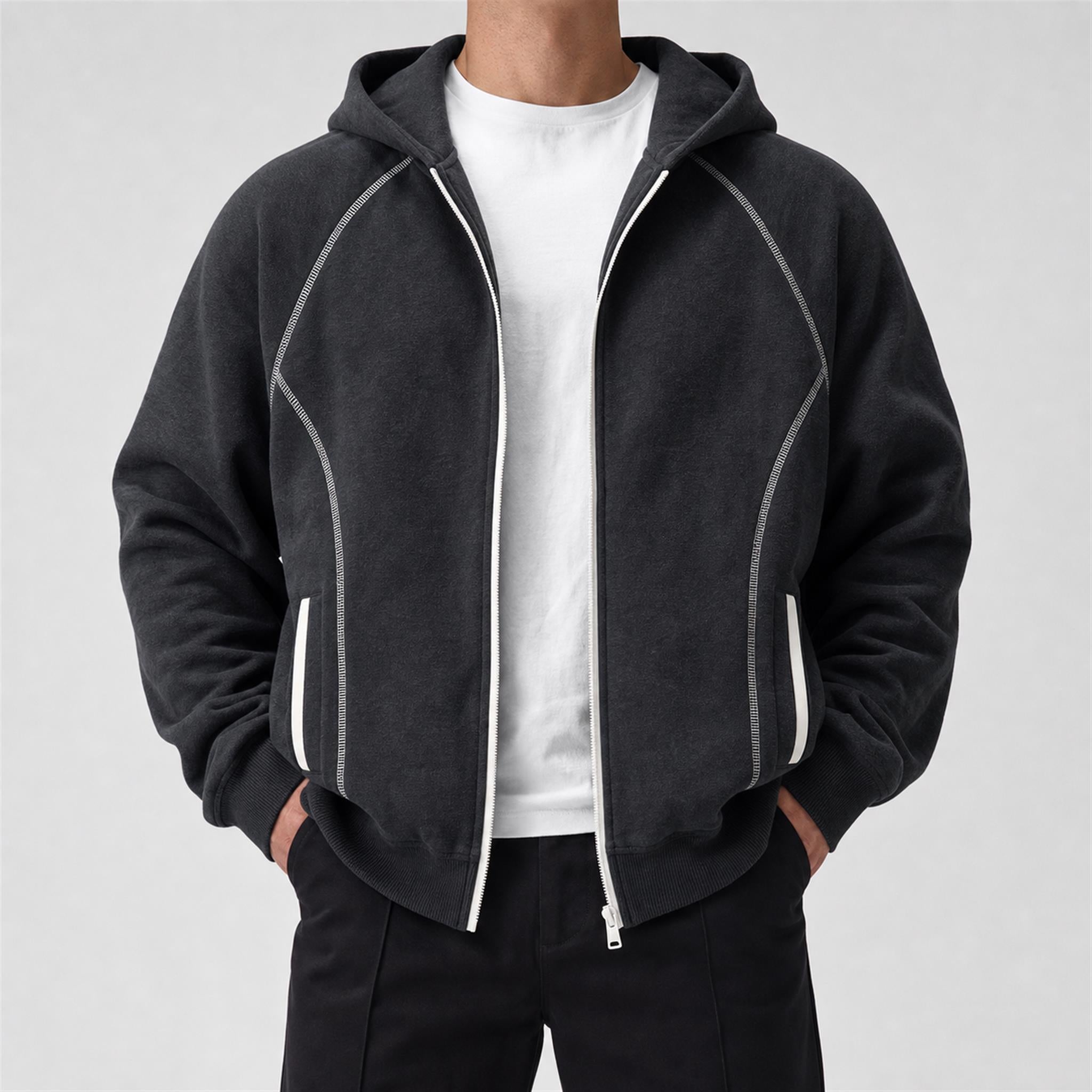 Men's Brushed Check Jacquard Shirt in Charcoal Black, model view