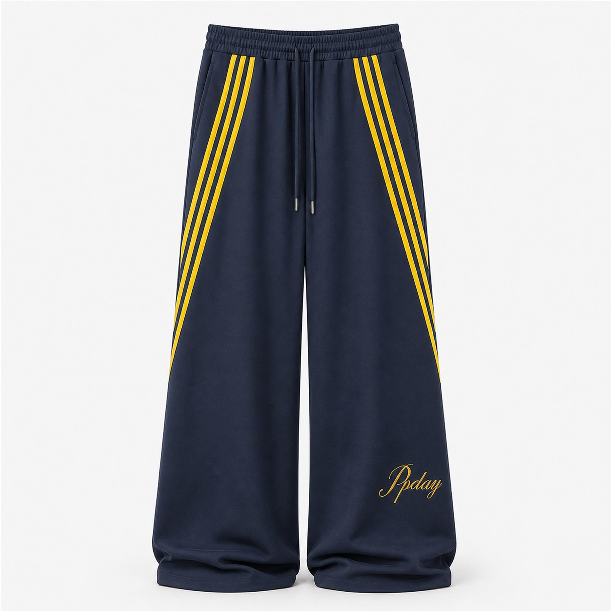 Men's Triple-Stripe Wide-Leg Sweatpants in Navy, product view