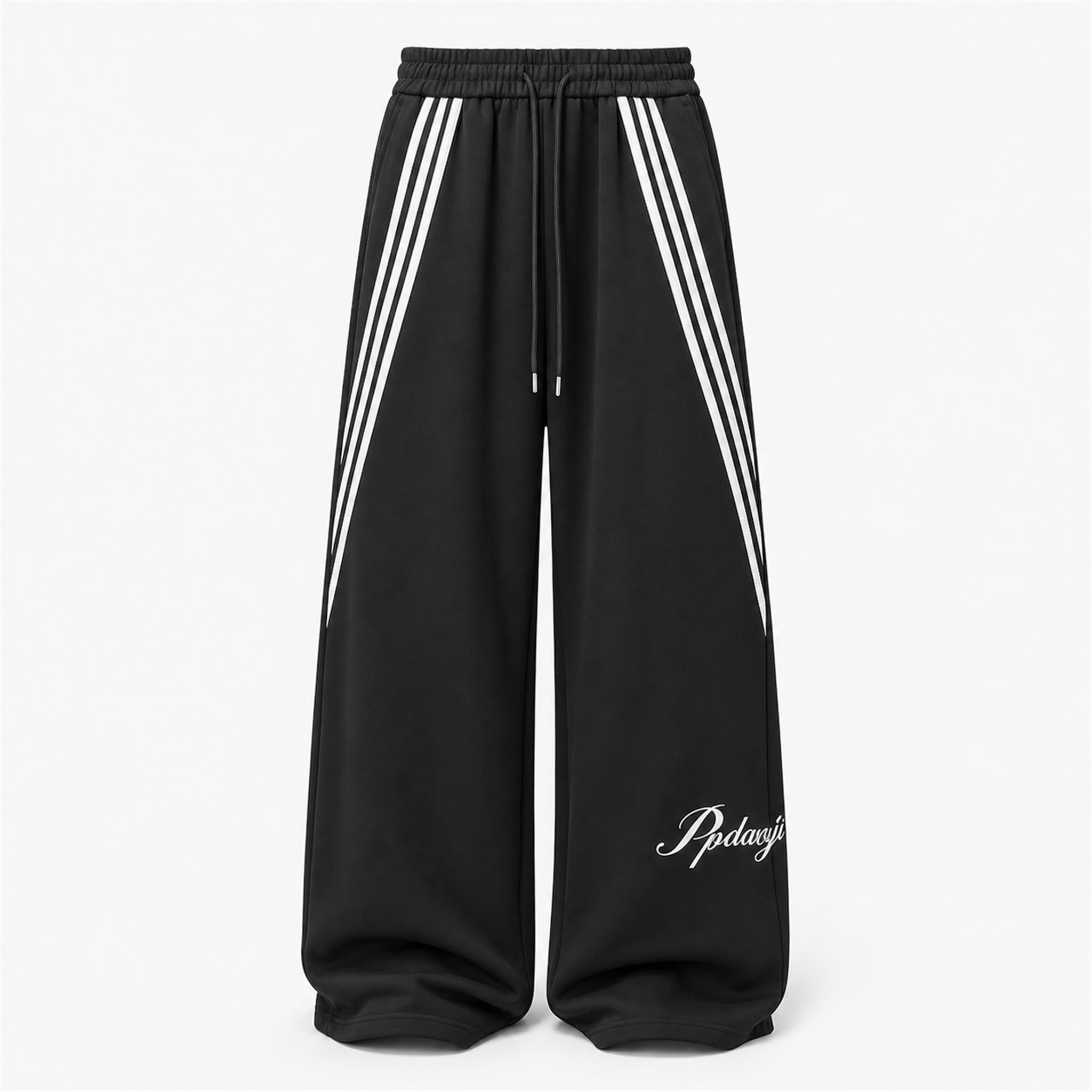 Men's Triple-Stripe Wide-Leg Sweatpants in Black, product view