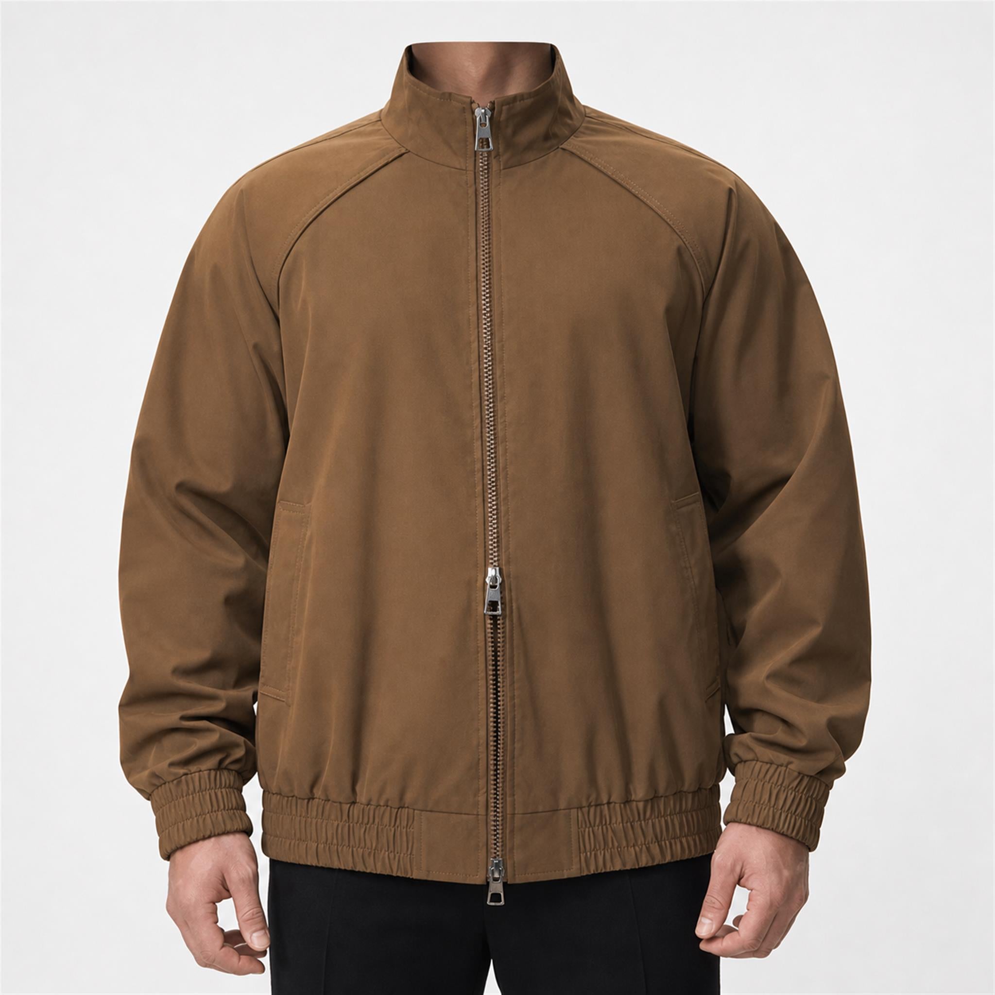 Men's 420g Contrast-Piped Zip Hoodie H1236 in Brown, model view