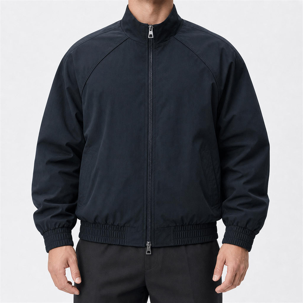 Men's 420g Contrast-Piped Zip Hoodie H1236 in Navy, model view