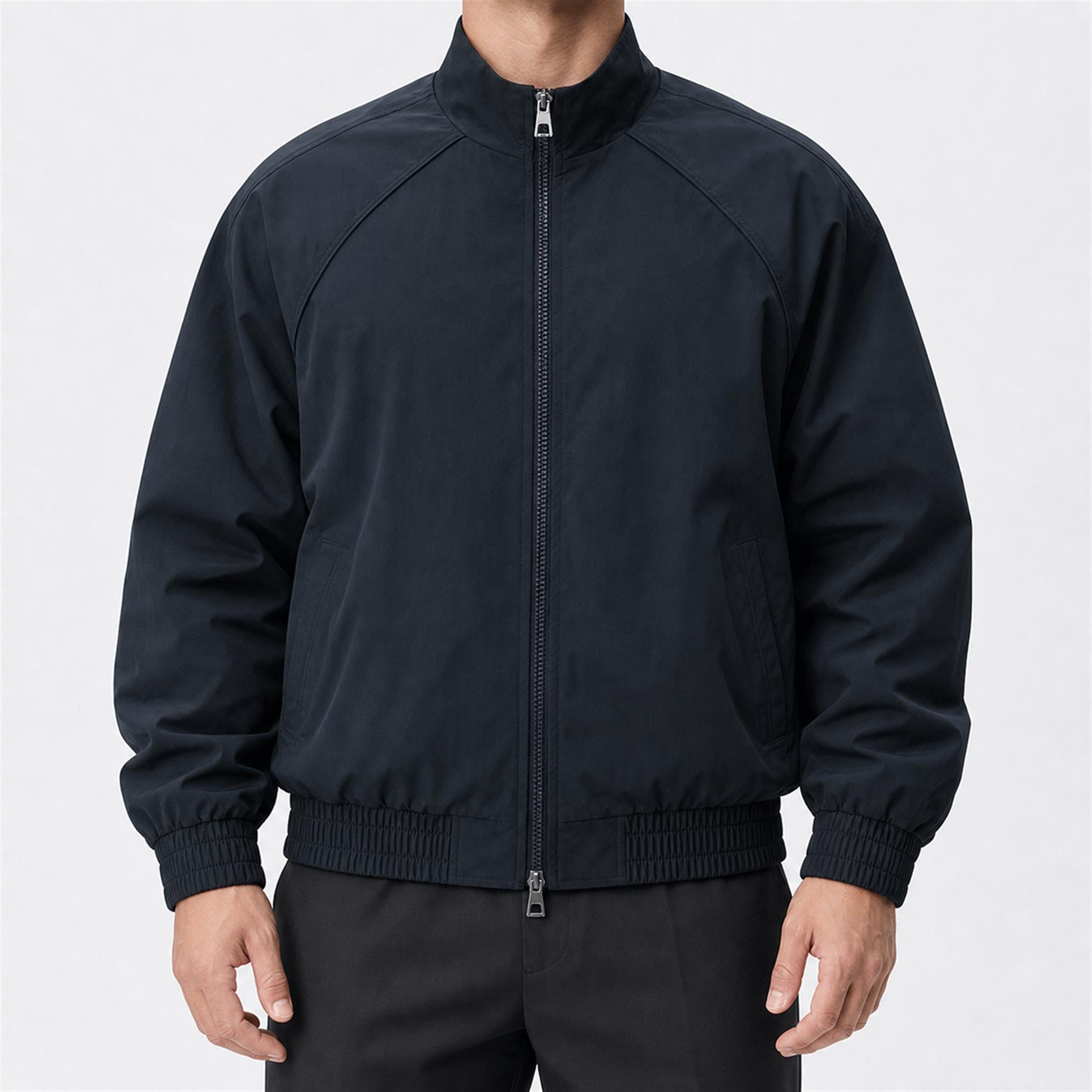 Men's 420g Contrast-Piped Zip Hoodie H1236 in Navy, model view