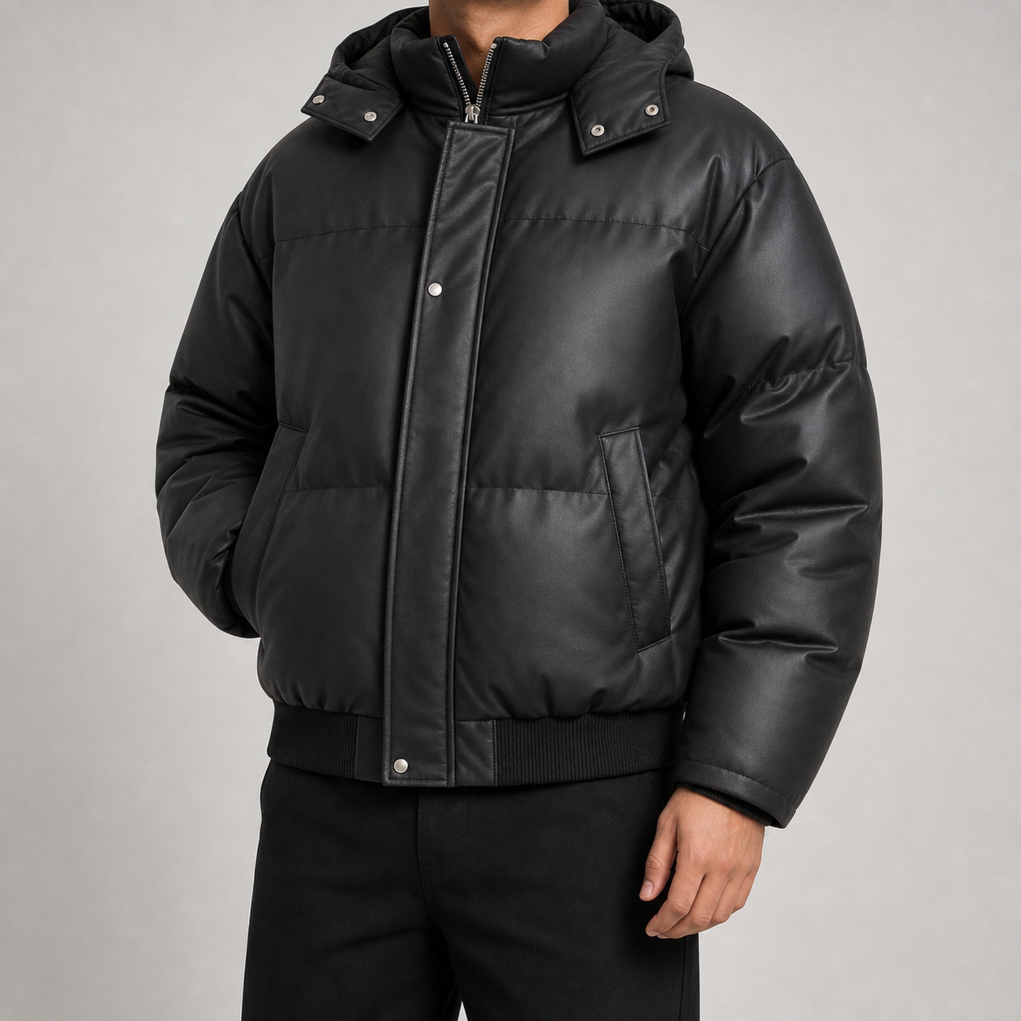 Men's Water-Resistant Flight Bomber Jacket in Black, model view