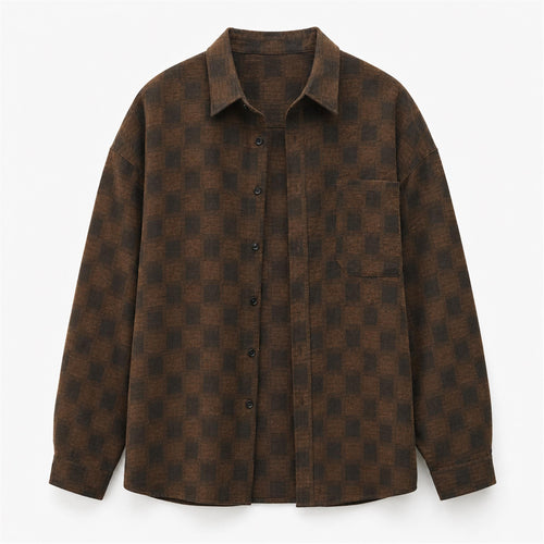 Men's Brushed Check Jacquard Shirt in Brown, product view