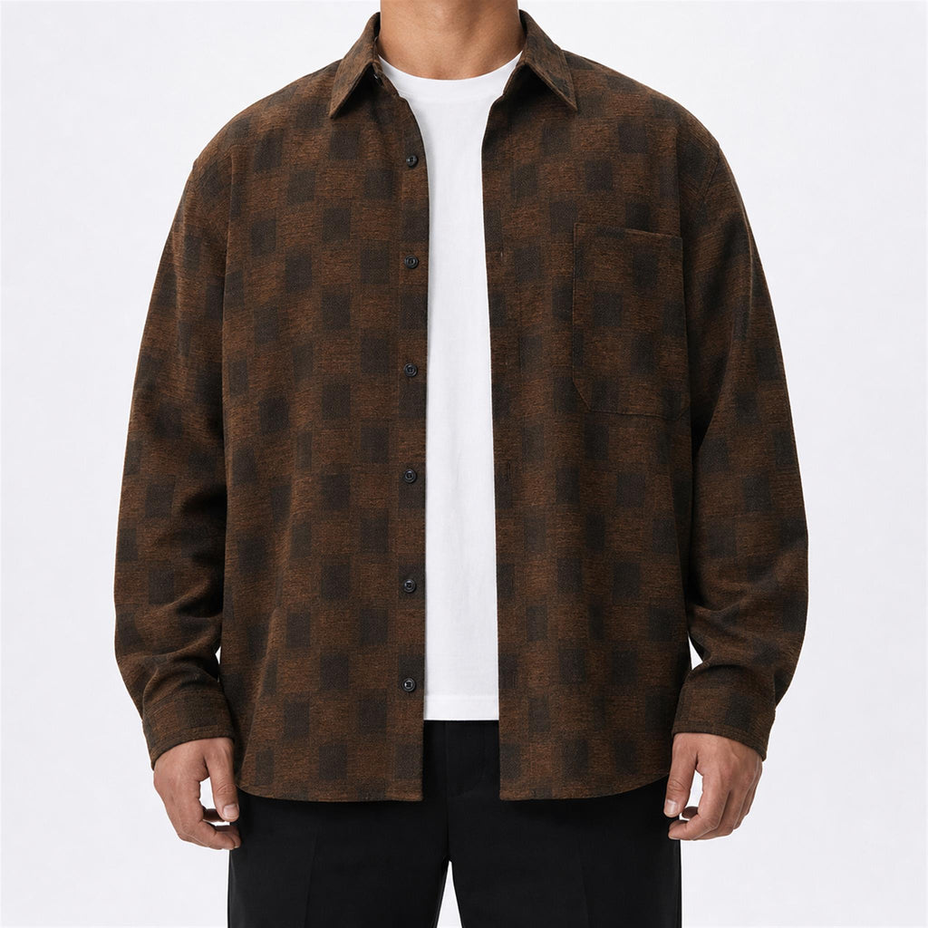 Men's Patchwork Washed PU Barn Jacket in Brown, model view