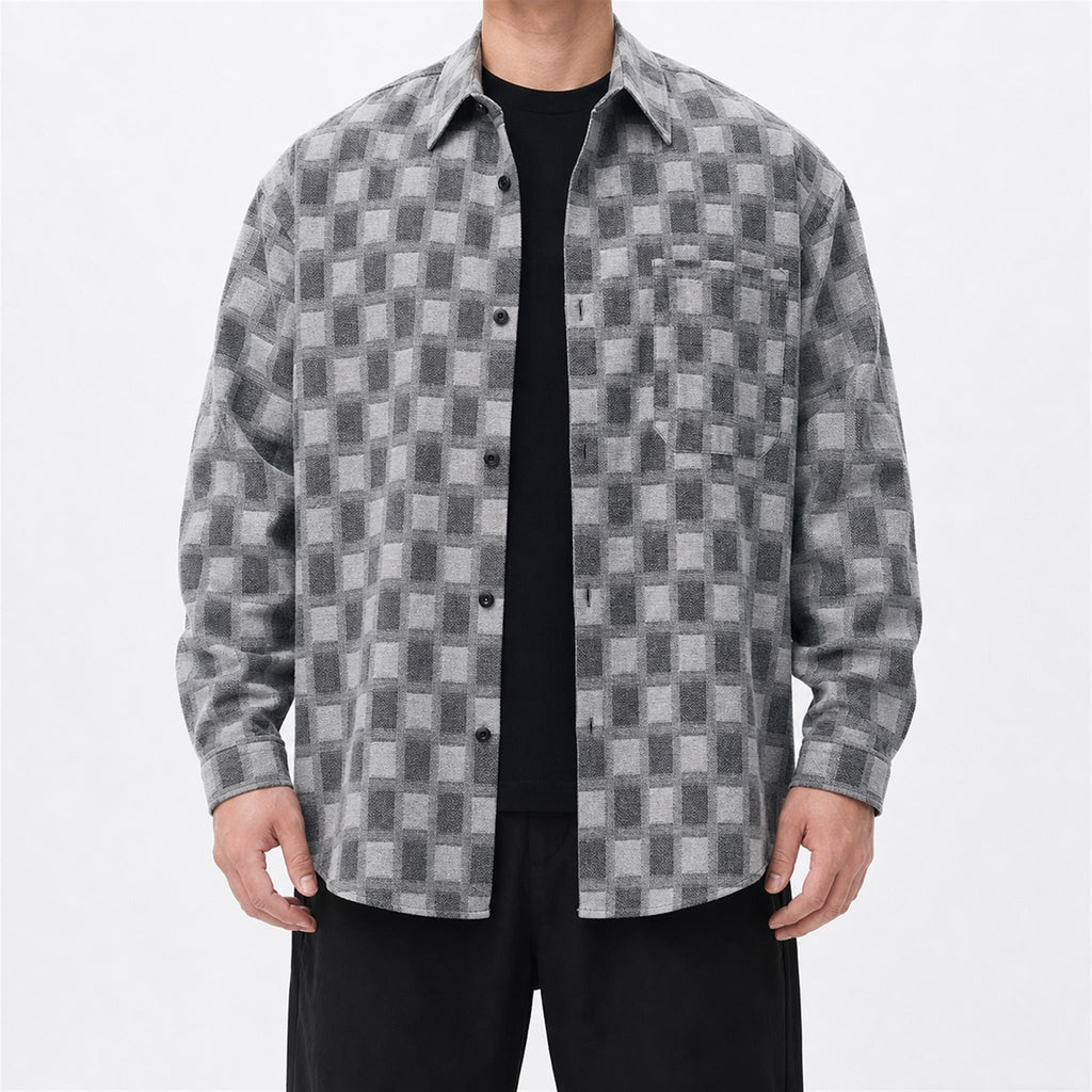 Men's Patchwork Washed PU Barn Jacket in Grey, model view