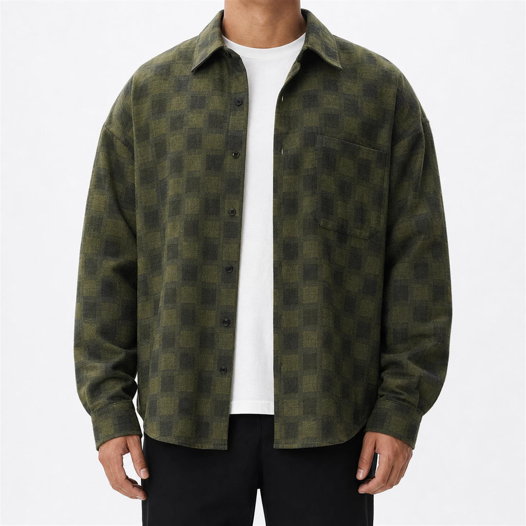 Men's Patchwork Washed PU Barn Jacket in Green, model view