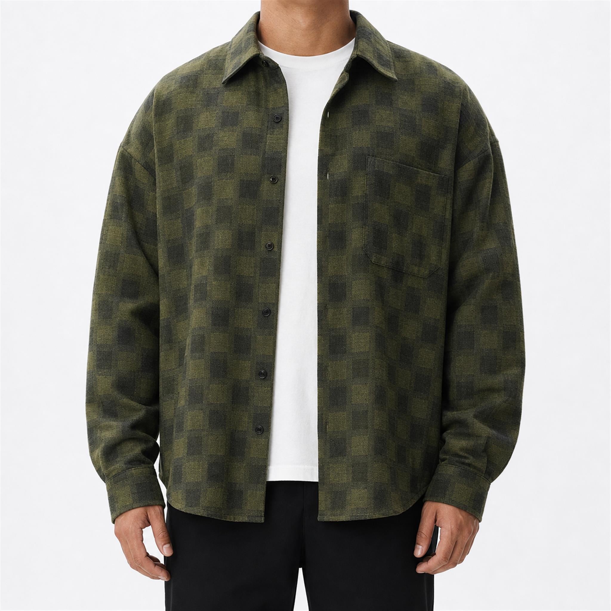 Men's Patchwork Washed PU Barn Jacket in Green, model view