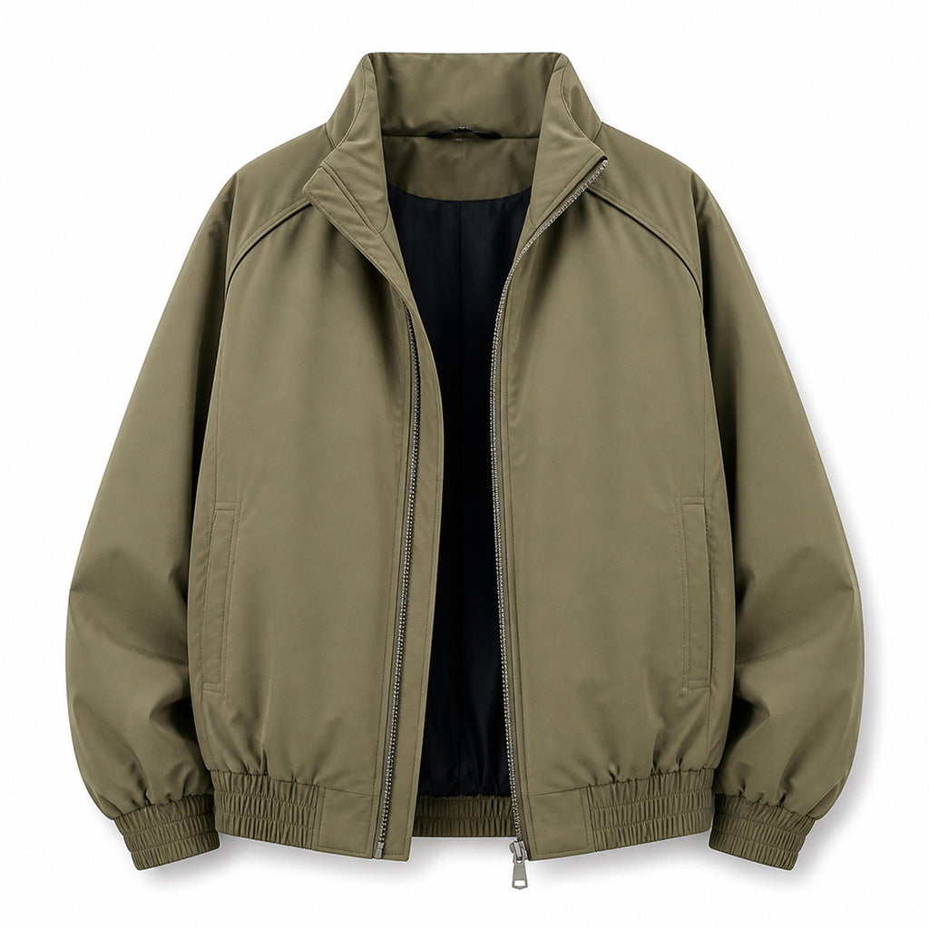 Men's Pleated Studded Collared Jacket in Army Green, product view