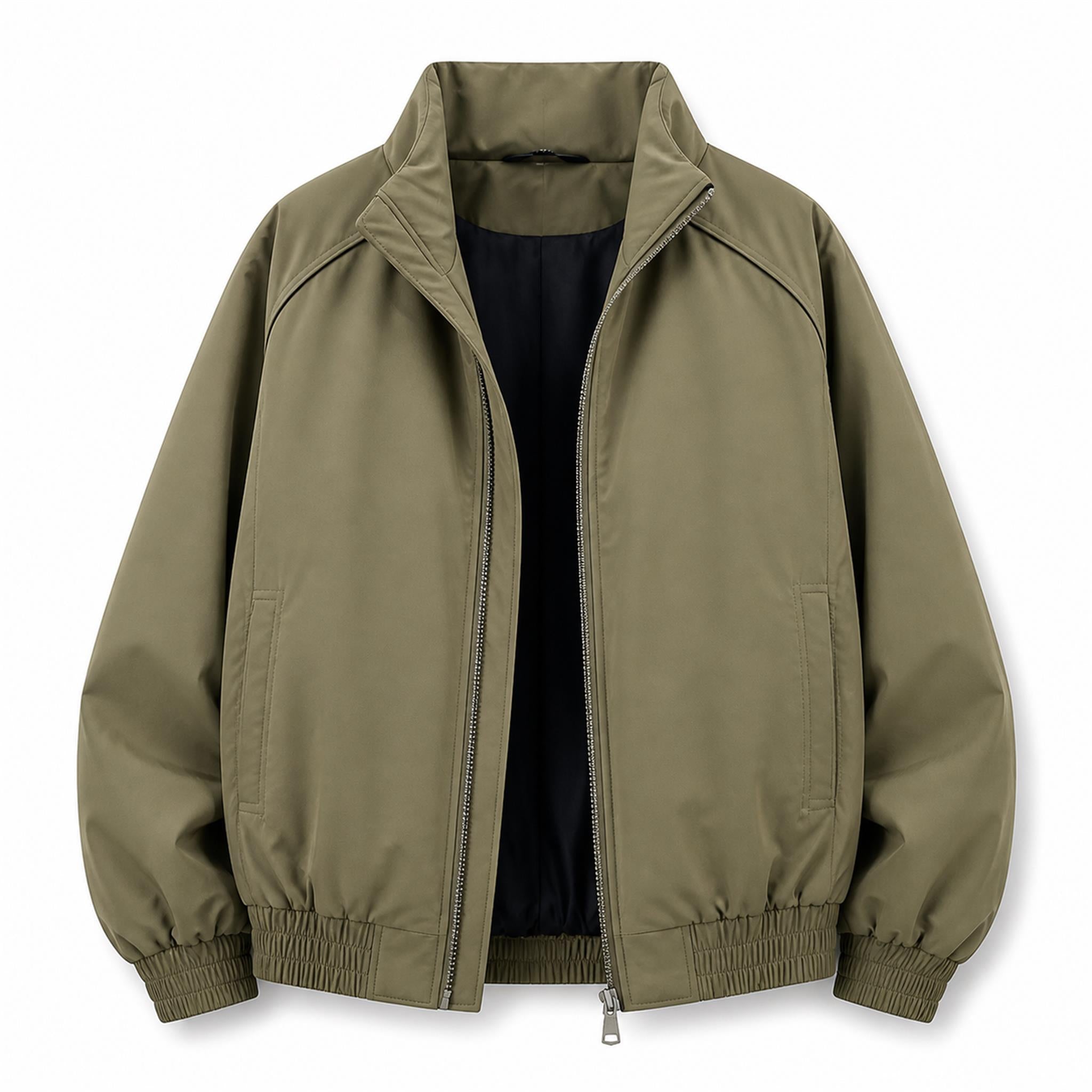 Men's Pleated Studded Collared Jacket in Army Green, product view
