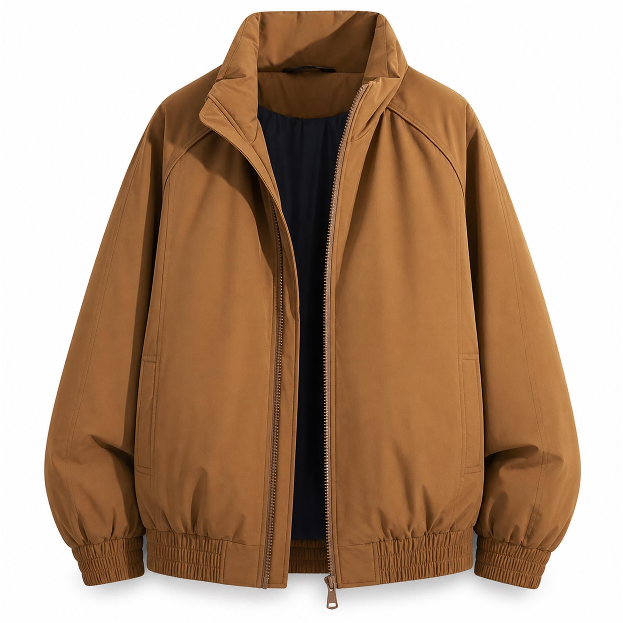 Men's Pleated Studded Collared Jacket in Khaki, product view
