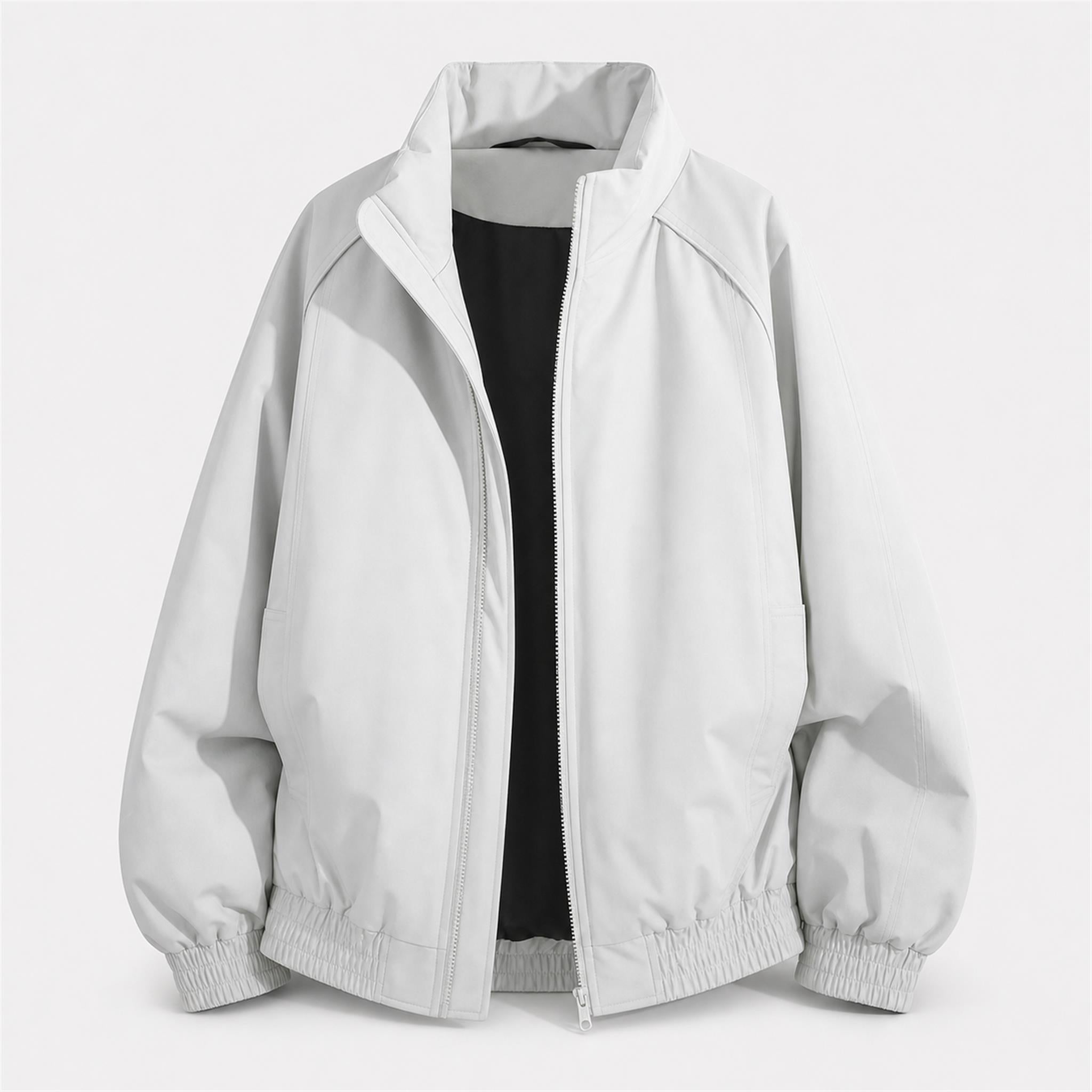 Men's Pleated Studded Collared Jacket in White, product view