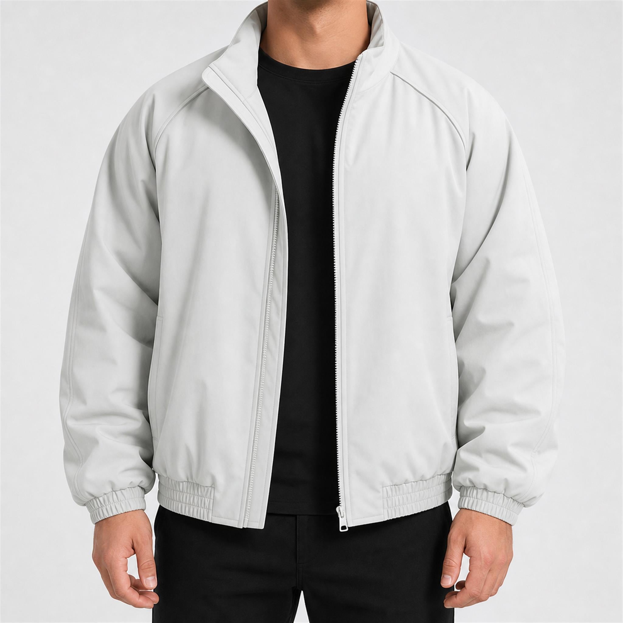 Men's Pleated Studded Collared Jacket in White, model view