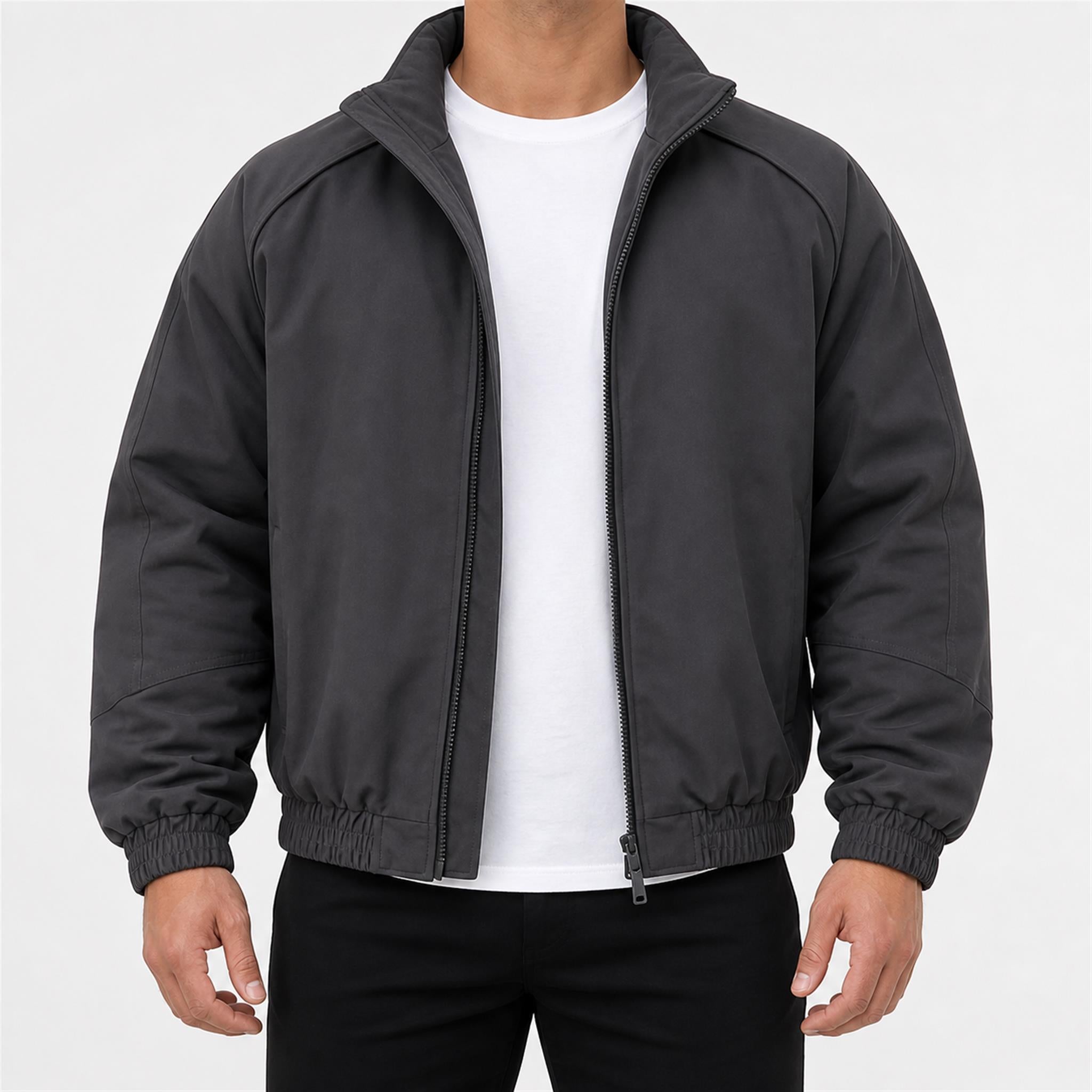 Men's Pleated Studded Collared Jacket in Black, model view