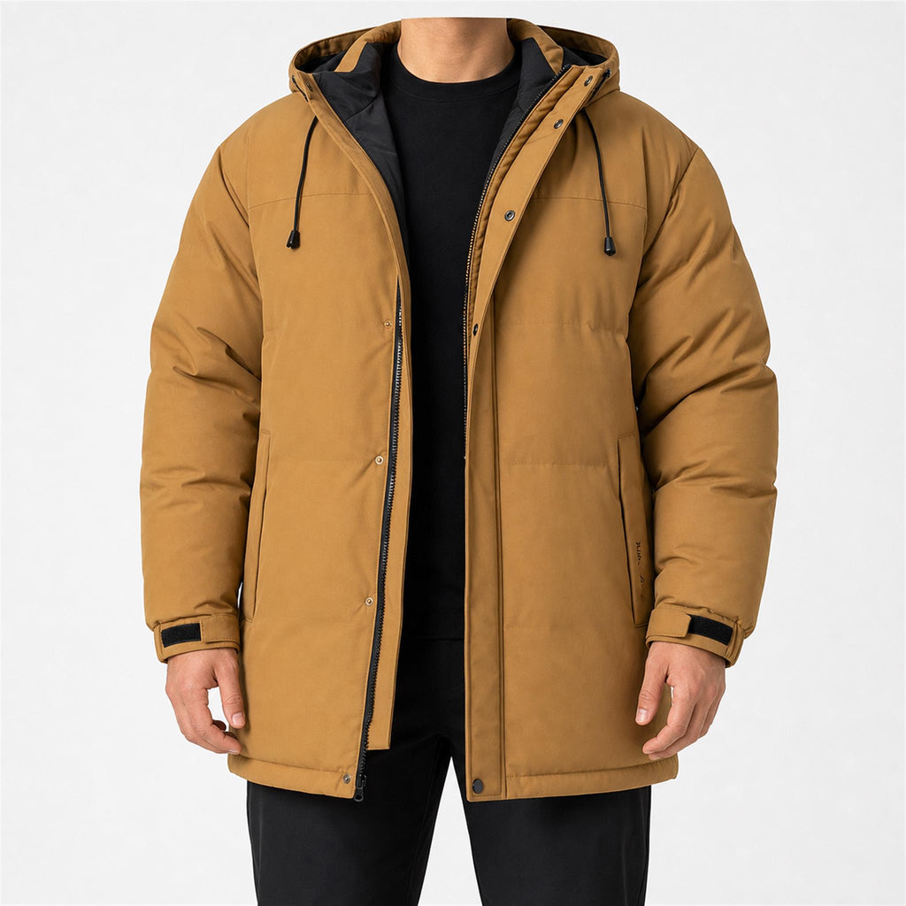 Men's Relaxed Stand-Collar Casual Jacket in Khaki, model view