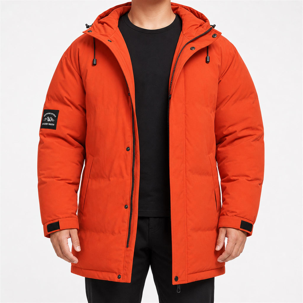 Men's Relaxed Stand-Collar Casual Jacket in Orange Red, model view