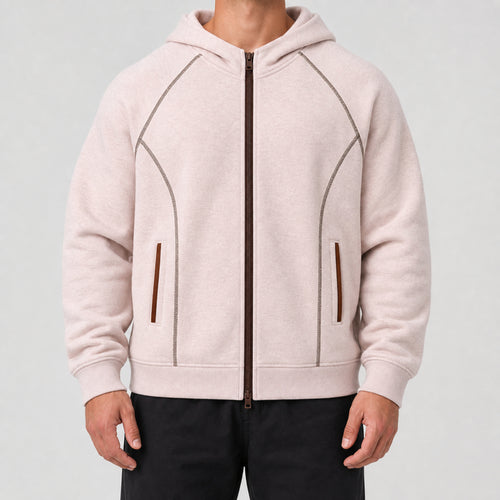 Men's 420g Contrast-Piped Zip Hoodie H1236 in Light Pink, model view