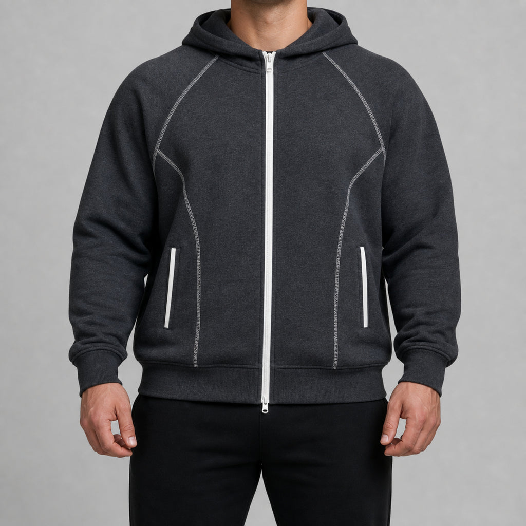 Men's 3-in-1 Graphene-Lined Outdoor Shell Jacket in Dark Grey, model view