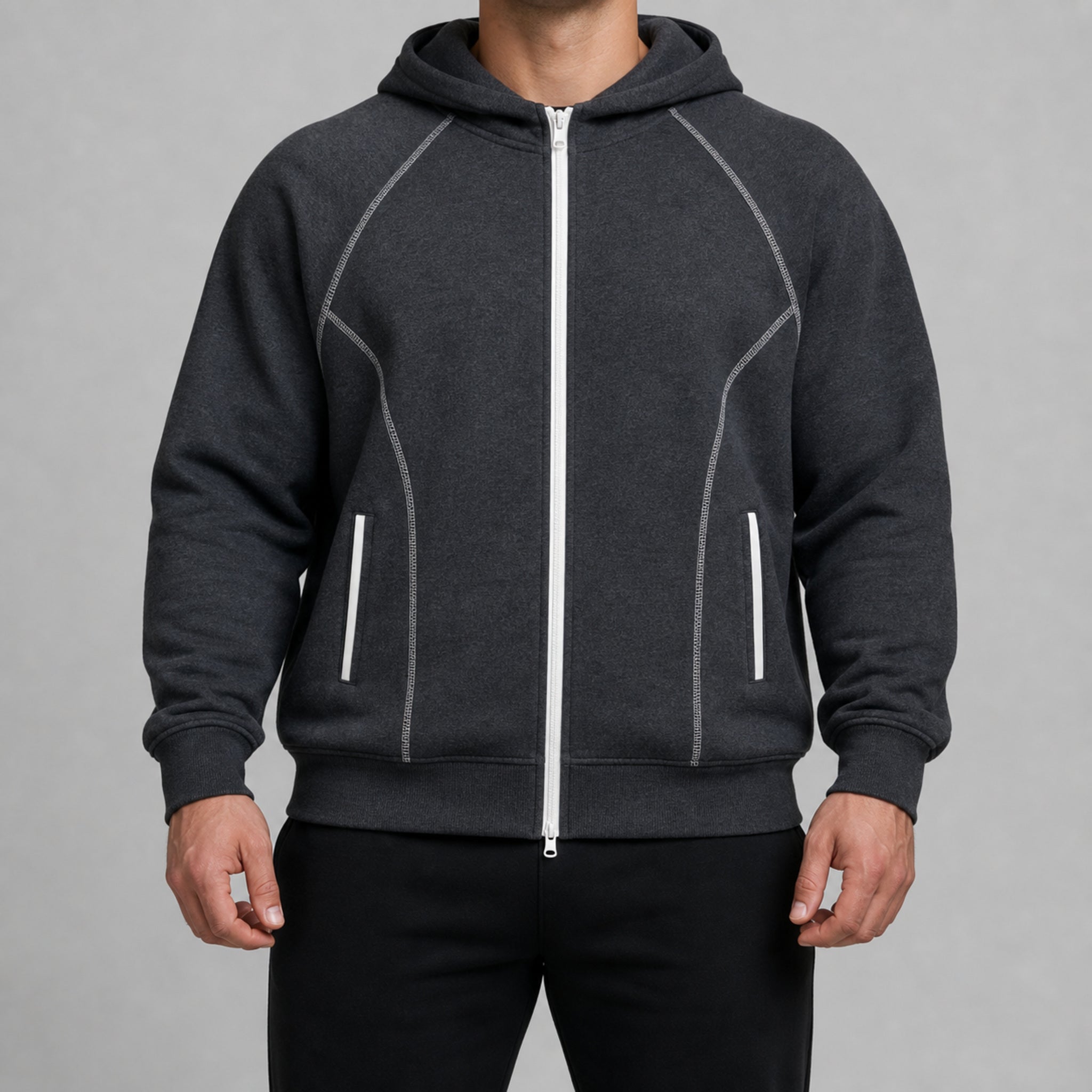 Men's 3-in-1 Graphene-Lined Outdoor Shell Jacket in Dark Grey, model view