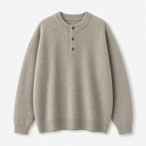 Men's 520g Heavyweight Henley Knit Sweater in Grey, product view