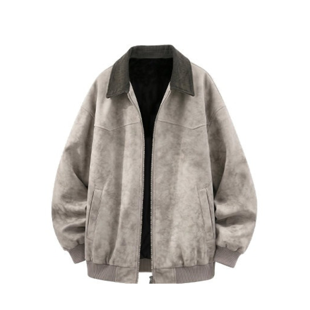 Men's Vintage Stand-Collar Casual Jacket in Taupe Grey, product view