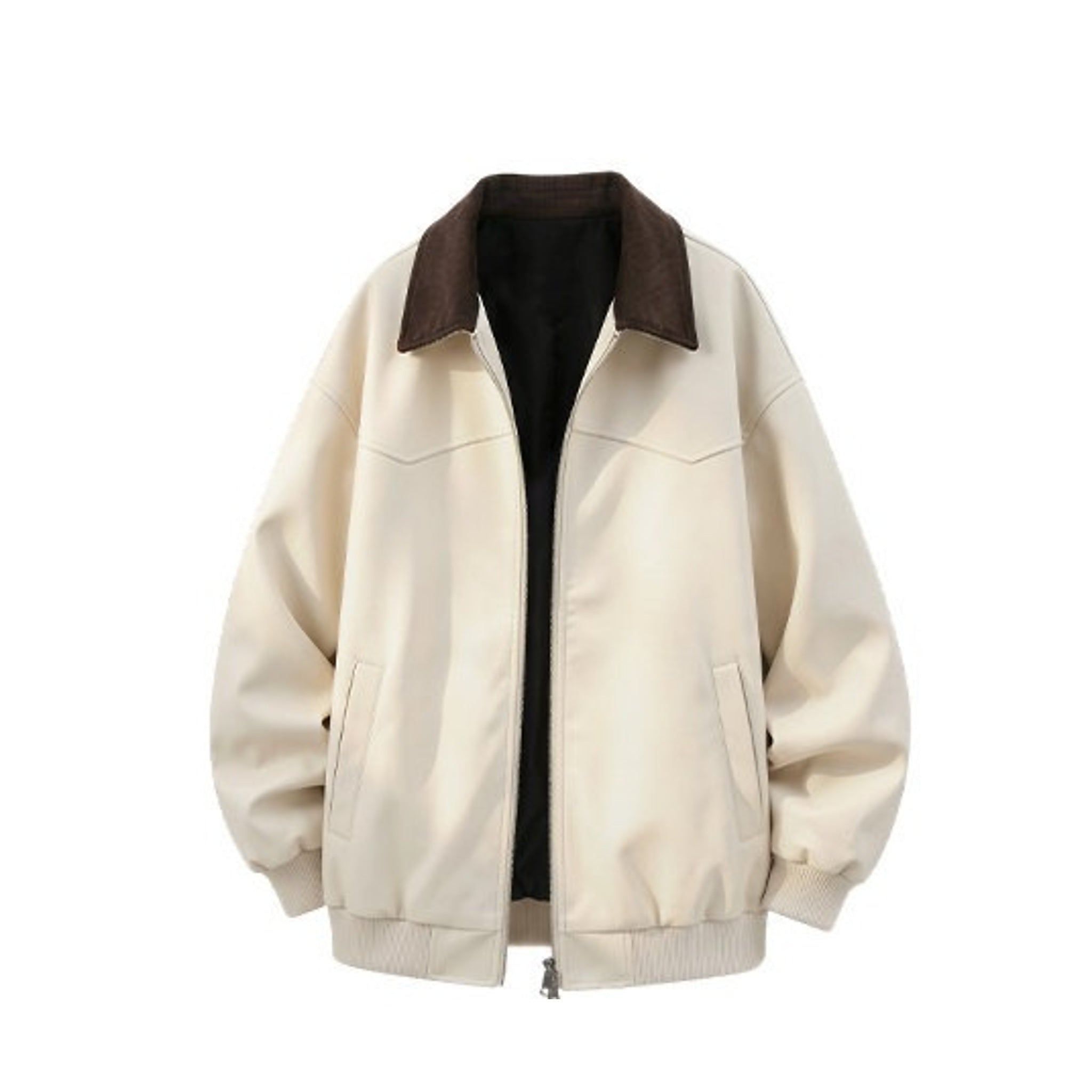 Men's Vintage Stand-Collar Casual Jacket in Ivory, product view