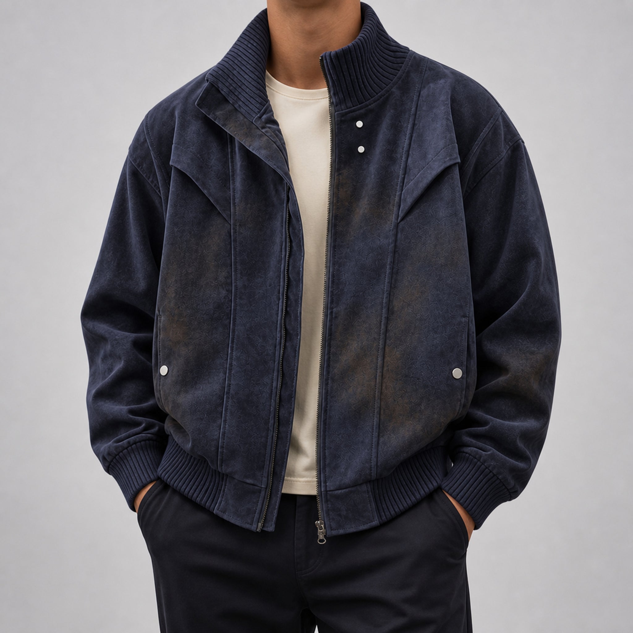 Men's Triple-Stripe Wide-Leg Sweatpants in Navy, model view