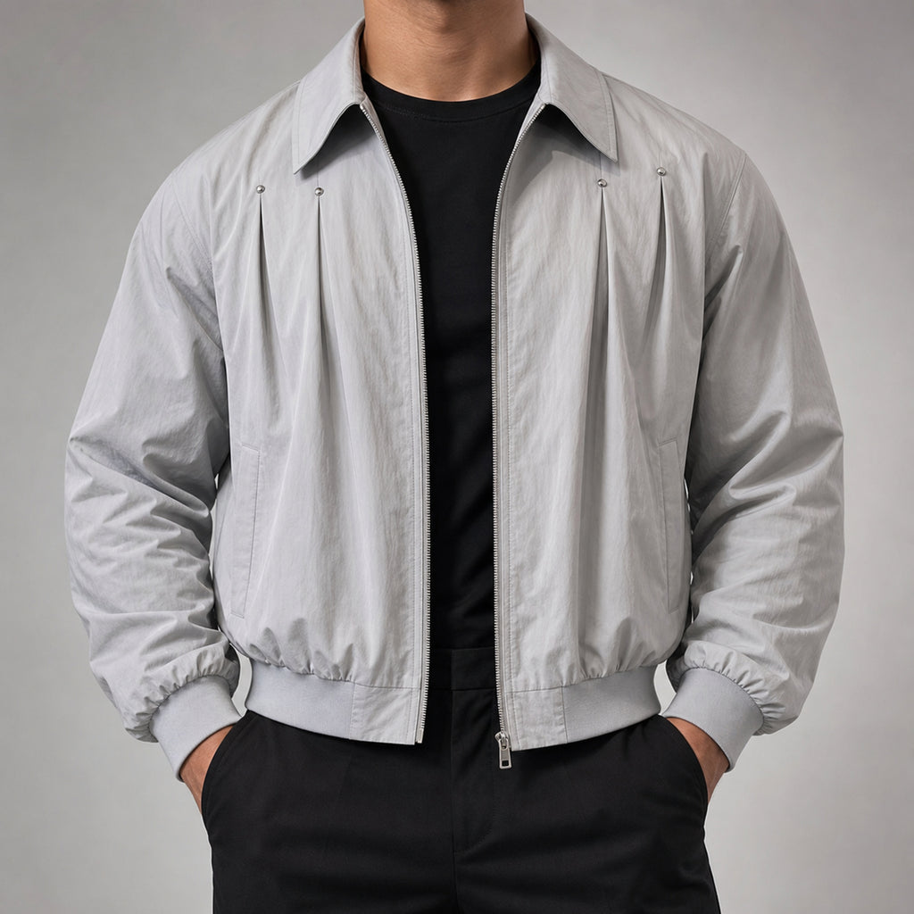 Men's Korean Wool-Blend Mid-Length Coat in Light Grey, model view