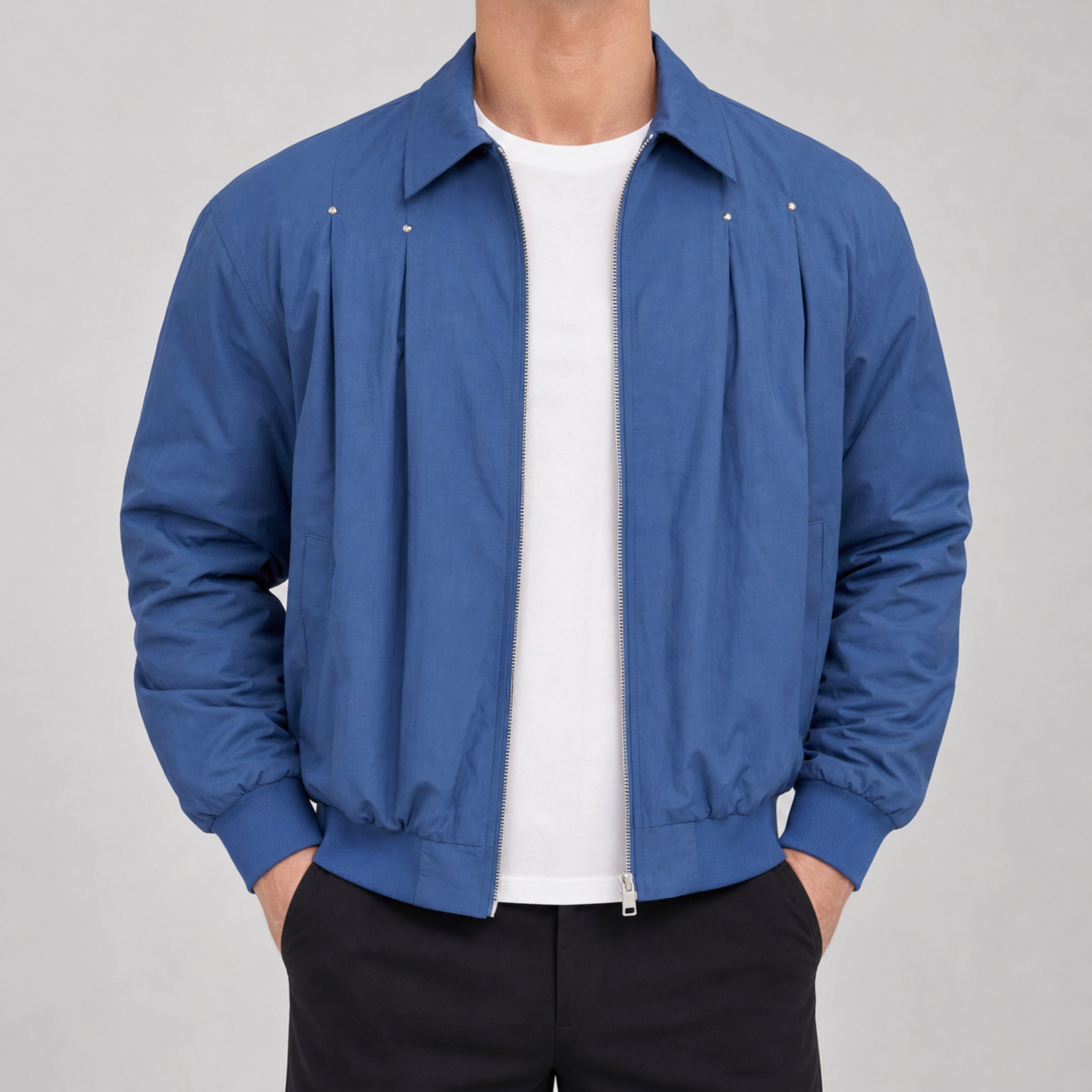 Men's Korean Wool-Blend Mid-Length Coat in Blue, model view