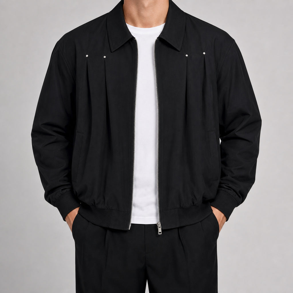 Men's Korean Wool-Blend Mid-Length Coat in Black, model view