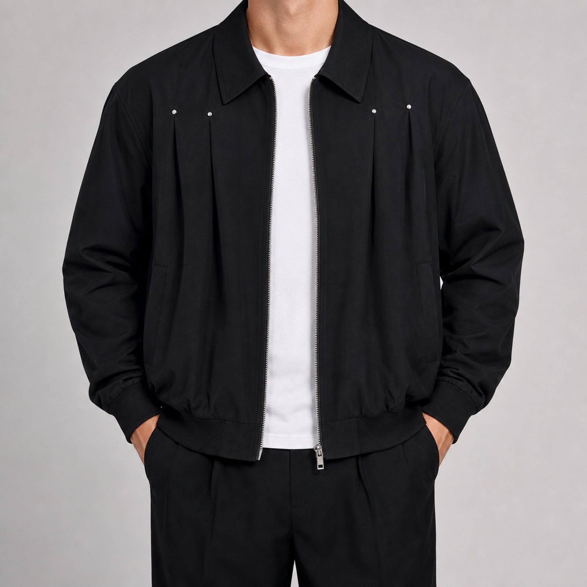 Men's Korean Wool-Blend Mid-Length Coat in Black, model view