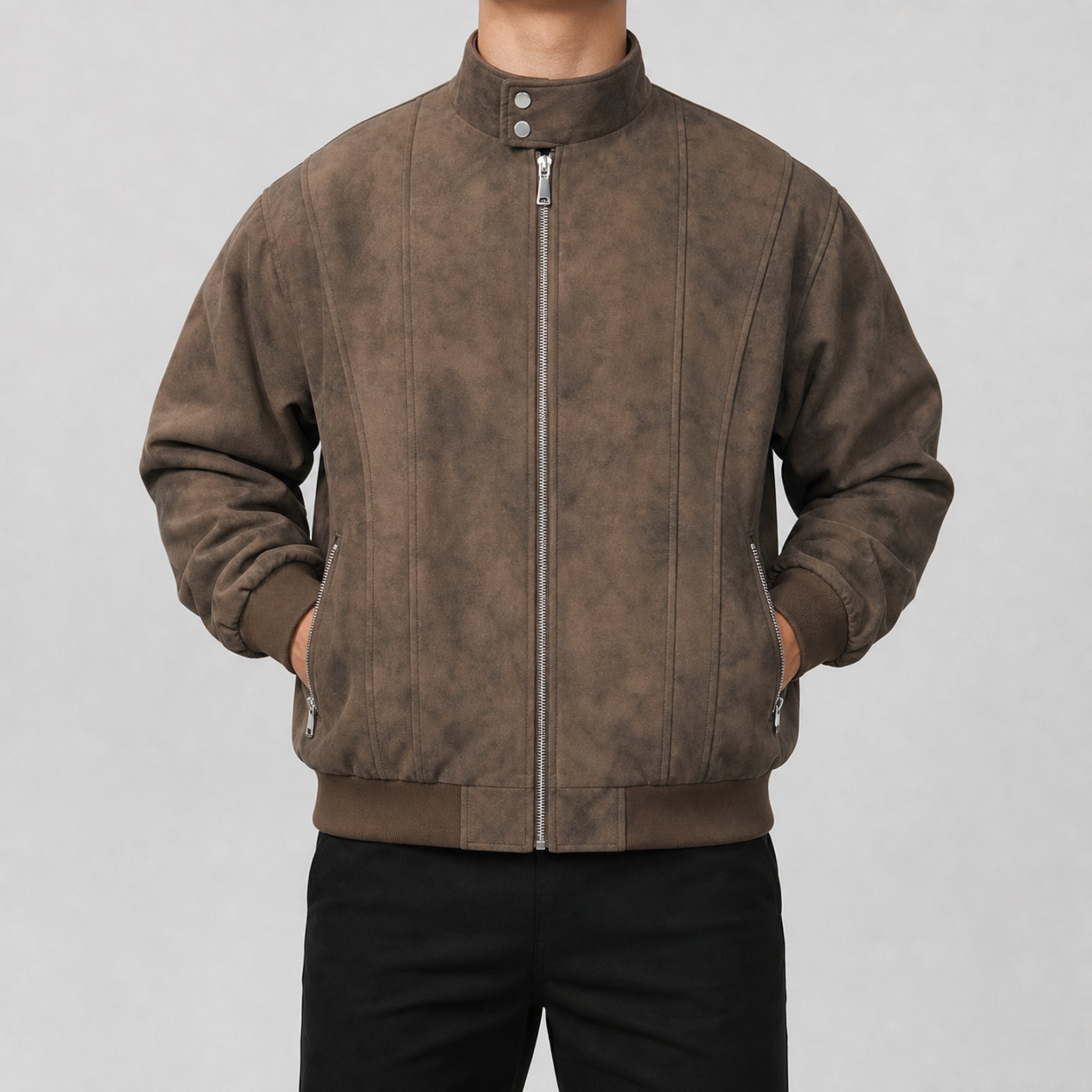 Men's Padded Maillard Flight Bomber Jacket in Brown, model view