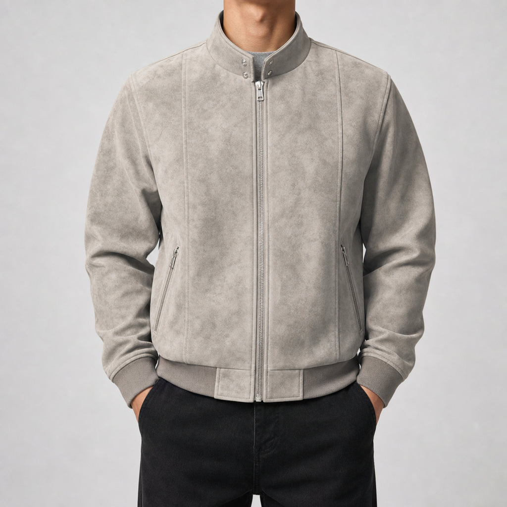 Men's Padded Maillard Flight Bomber Jacket in Light Grey, model view