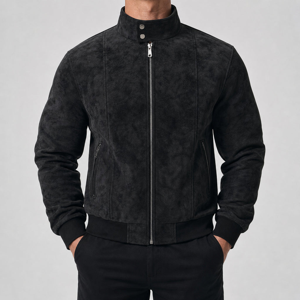 Men's Padded Maillard Flight Bomber Jacket in Black, model view
