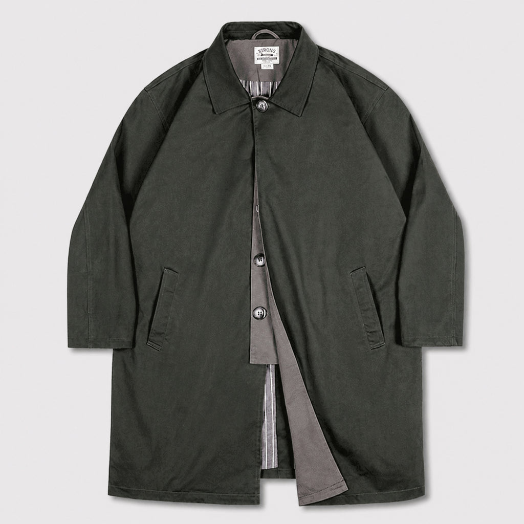 VAREN FORM Men's Olive Balmacaan Long Coat product front view