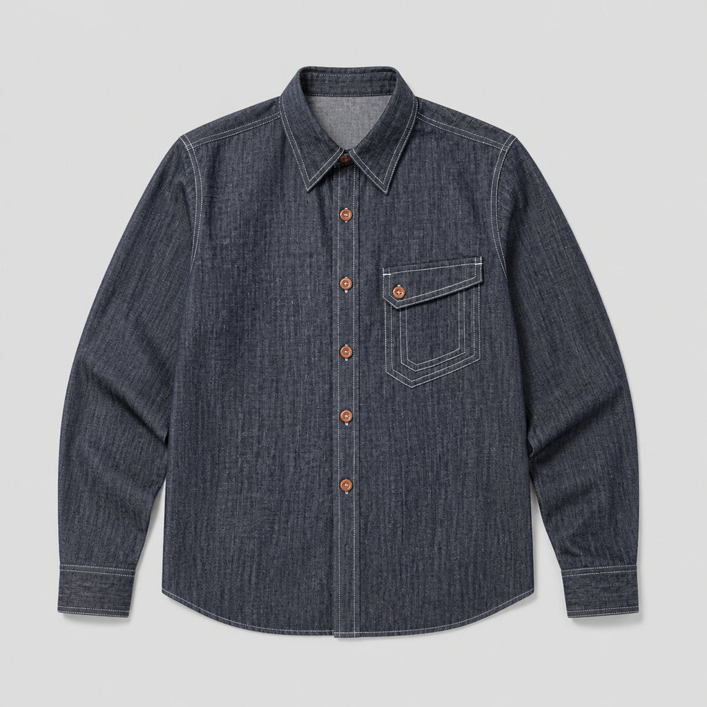 VAREN FORM Men's Western Denim Long Sleeve Shirt product front view