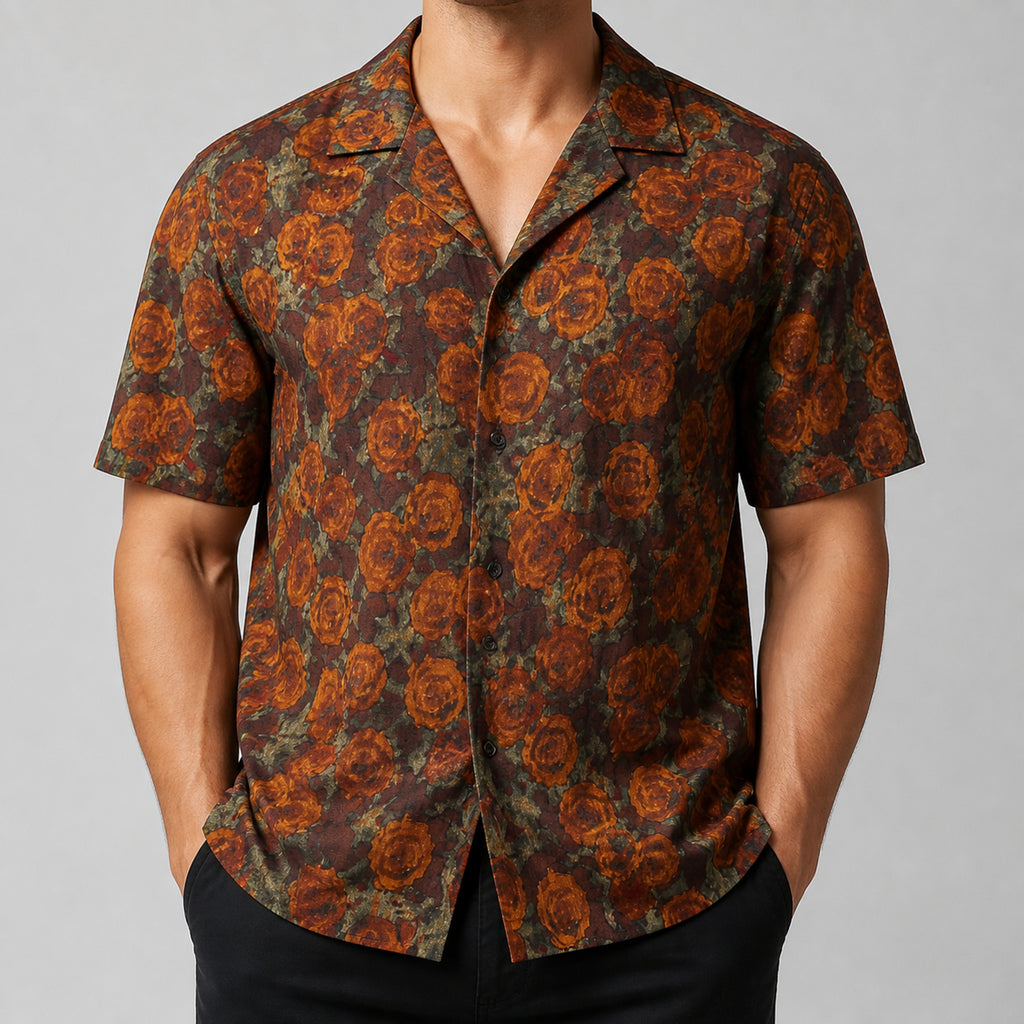 VAREN FORM Men's Baroque Print Resort Shirt front model view