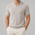 VAREN FORM Men's Silk Wool Open Collar Knit Polo front model view
