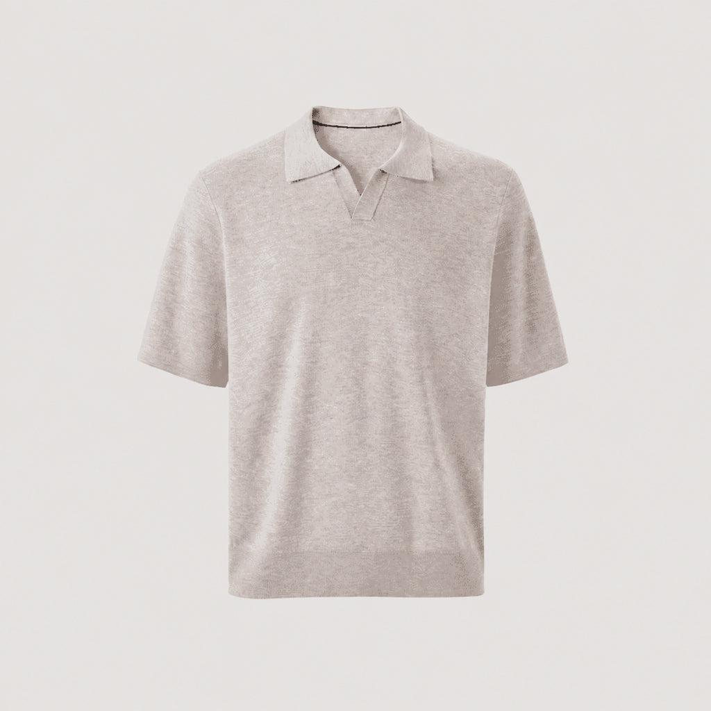 VAREN FORM Men's Silk Wool Open Collar Knit Polo product front view