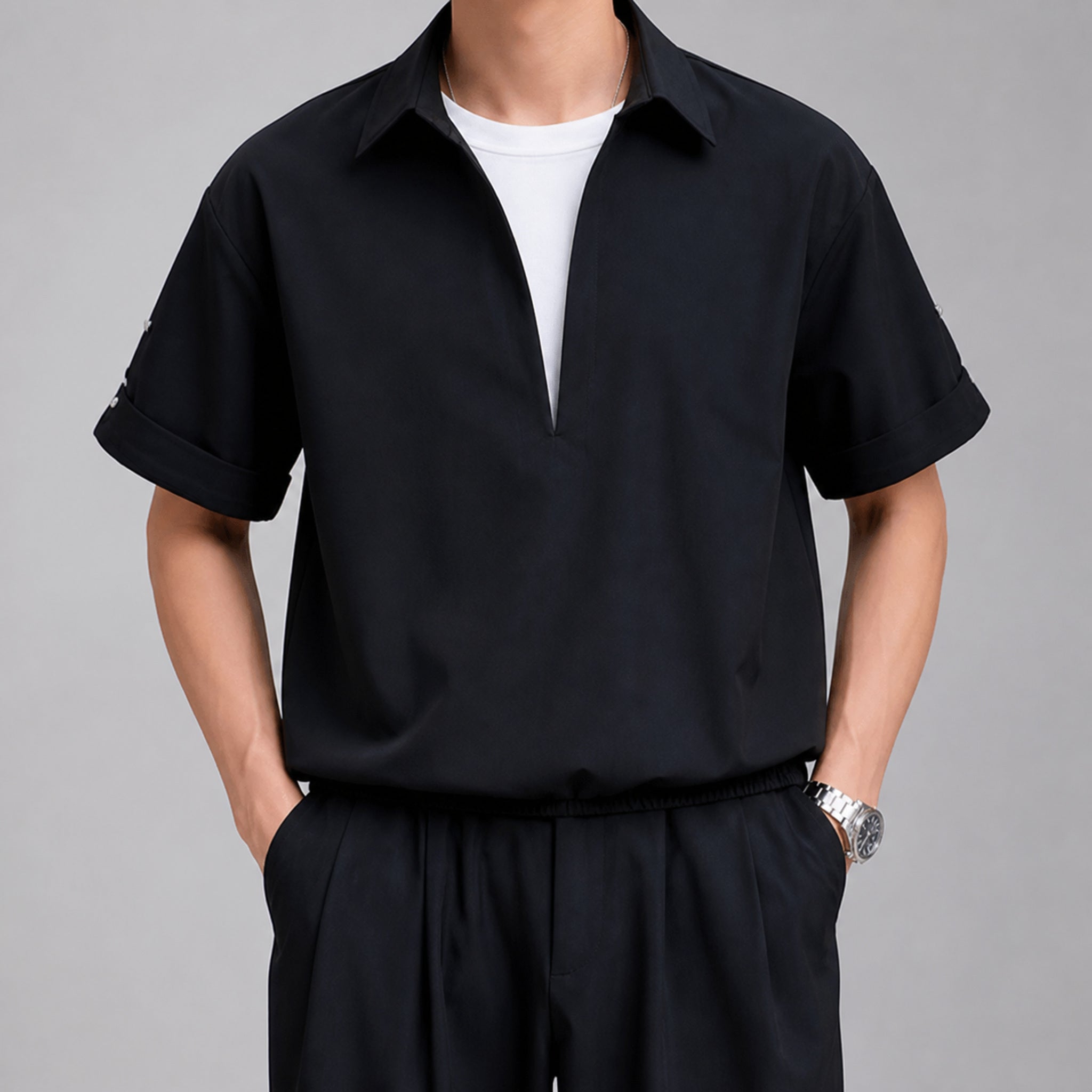 VAREN FORM Men's Layered-Look Short Sleeve Shirt front model view