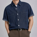 VAREN FORM Men's Washed Denim Short Sleeve Shirt front model view