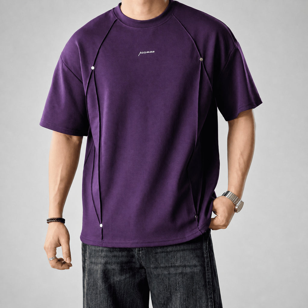 VAREN FORM Men's Pleated Studded Relaxed T-Shirt front model view
